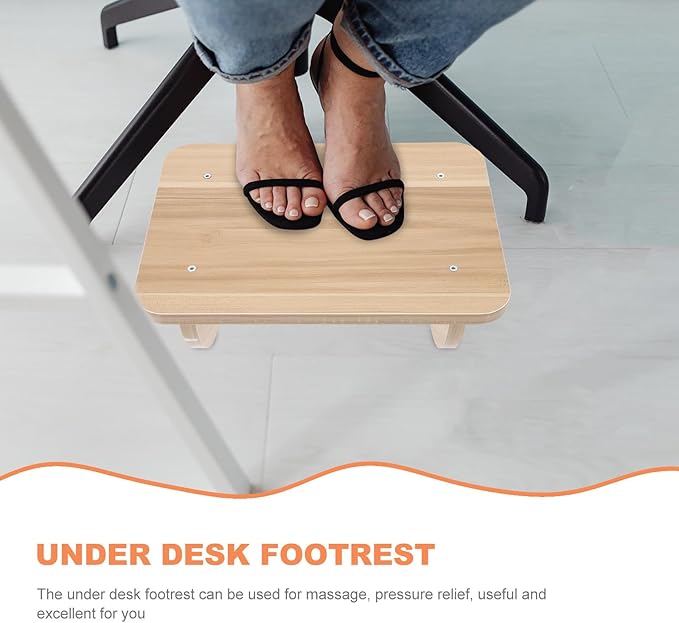 Wooden Footstool Under Desk 34X24Cm Office Footrest for Under Desk Use, Curved Design Massage Footrest to Correct Posture and Leg Fatigue, Suitable for Home and Random Color