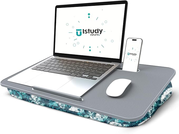 Lap Desk – Laptop Lap Desk with Cushion for Bed, Couch or Floor, Fits up to 17" Laptop, Built-in Slot, Non-Slip PVC Leather Top, Portable & Lightweight – Home Office, Istudyniture (Large, Waves)