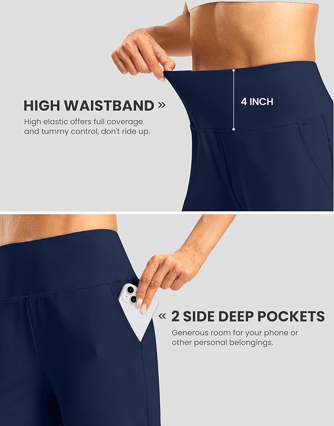 Women's Athletic Shorts with Zipper Pocket 7" High Waisted Stretchy Bermuda Shorts for Women Workout Running Casual