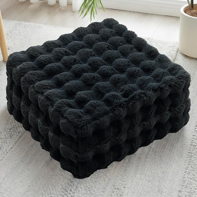 JKMAX 2 Pcs High Density Foam Floor Pillow - Upgraded Large Pillows Seating for Adults - Outdoor Floor Cushion with Soft Tufted Cover - Yoga Pillows for Sitting On Floor - 22 Inch Black