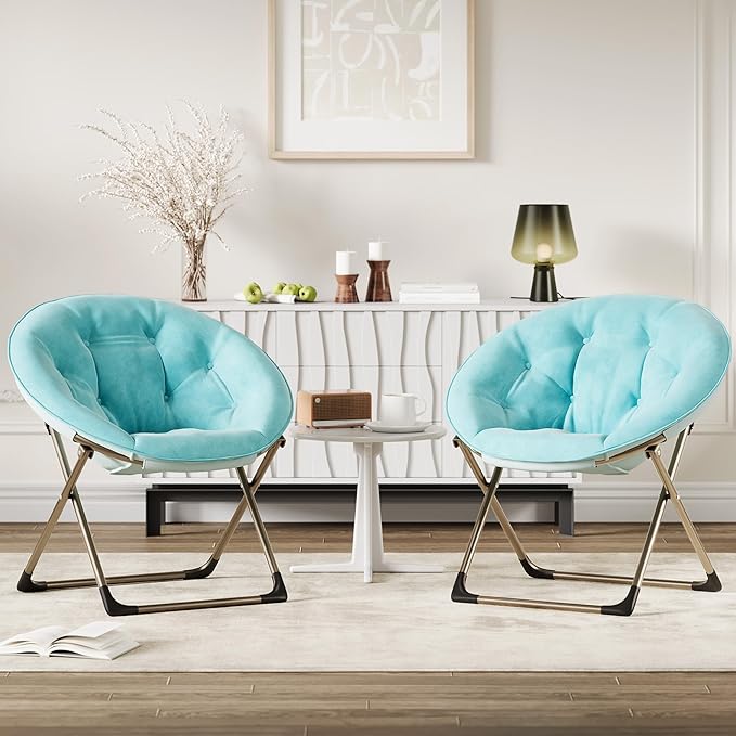 Oversized Soft Saucer Chair for Bedroom, Living Room, Dorm – Collapsible Accent Lounge Chair with Sturdy Metal Frame, Ultra Comfy for Adults, Teens & Kids – Blue