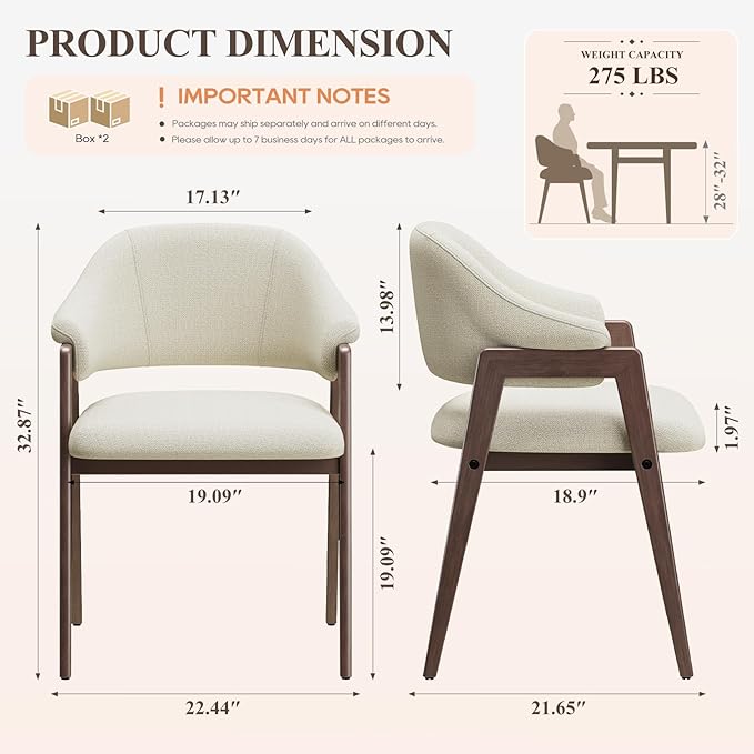MALOL Wooden Dining Chairs Set of 4, Modern Fabric Upholstered Dining Room Chair, Kitchen Side Chairs, Farmhouse Dinner Chair with Curved Open Back for Kitchen, Beige