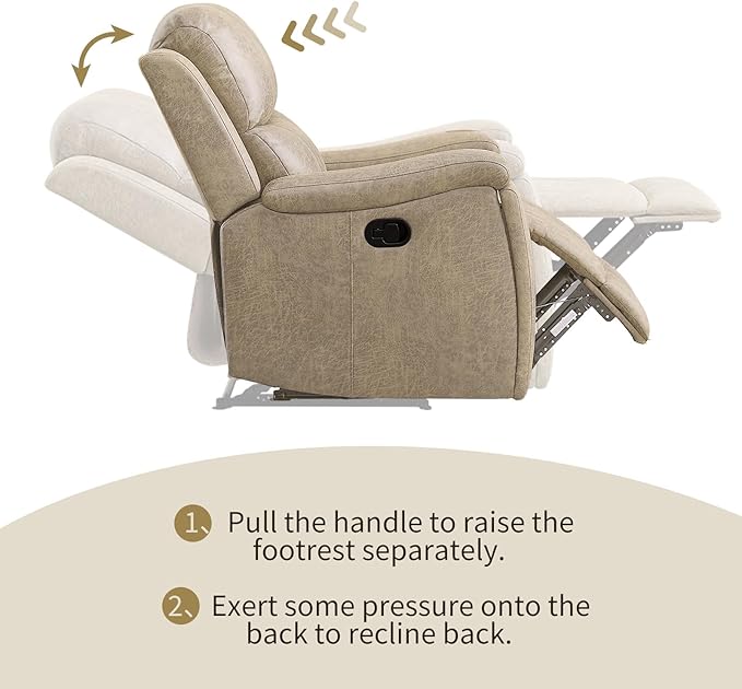 CANMOV Leather Recliner Chair Set of 2, Classic and Traditional Manual Recliner Chair with Overstuffed Arms and Back, Manual Single Sofa with Concealed Cup Holders,Beige