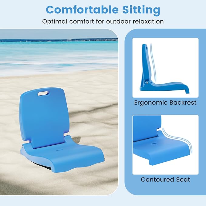 Goplus Poolside Chair for Edge of Pool, Foldable Portable Flip Seat w/Back Support & 2 Handles, Lightweight Outdoor Camping Chair for Stadium, Tailgating, Fishing, Boats, Beach (Blue, 2 Packs)