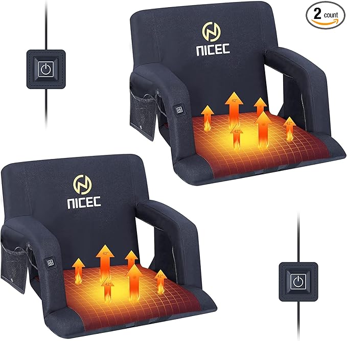 Nice C Stadium Seats, Floor Chair, Bleacher Chairs, 5 Reclining Positions Waterproof Cushion, Ultralight, Foldable, Extra Thick Padding, with Shoulder Straps & Net Pockets, Power Bank Not Included