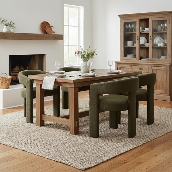 DAYALANE Boucle Dining Chairs Set of 2, Upholstered Sherpa Kitchen Chairs with Arms Comfy Barrel Side Chair for Living Room/Dining Room/Reception, Green
