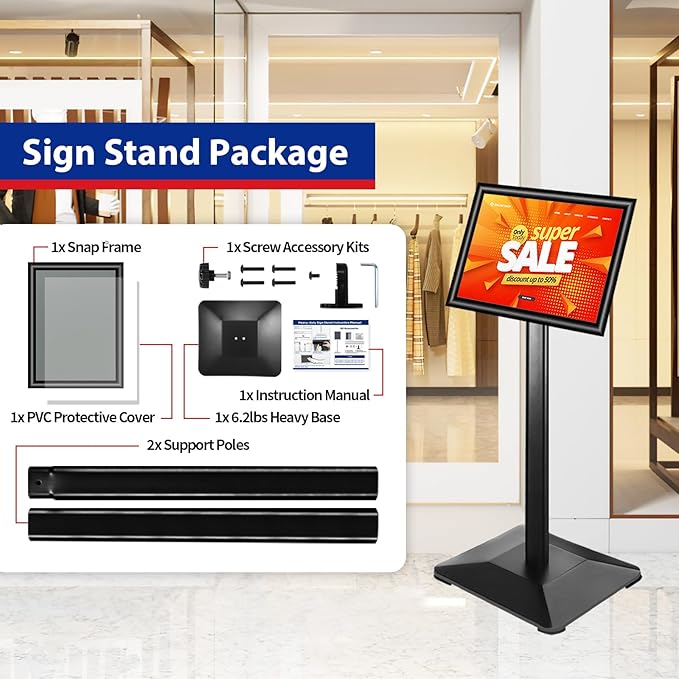 VAIIGO Business & Store Sign Holders 8.5x11inch 3Pack Adjustable Floor Standing Sign Holder with Heavy Duty Display Stand (Black, Silver)