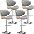 Aowos Bar Stools Set of 4, Adjustable Swivel Leather Bar Stools for Kitchen Island, Mid Century Modern Counter Height Bar Chairs Barstools with Back & Footrest (Grey)