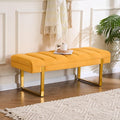AIITTCC Velvet Ottoman Bedroom Bench, 46.5" Tufted Padded End of Bed Bench with Gold Legs, Upholstered Shoe Bench for Living Room Entryway Window (Mustard Yellow, 46" Wide)