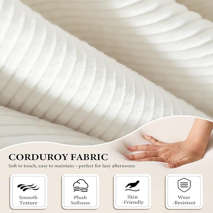Chorlenimi Boneless Couch Futon Sofa Bed Sectional Couches for Living Room,Cloud Couch with Sleeper Sofa,Sofas for Living Room Oversized Corduroy Upholstered (White, 81 Inches (with Iron Frame))