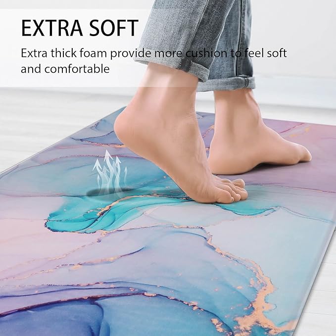 Kitchen Mats for Floor 2 Pieces Purple Marble Kitchen Mat Anti Fatigue Waterproof Non Slip Kitchen Rugs Comfort Memory Foam Mat for Kitchen Floor,in Front of Sink