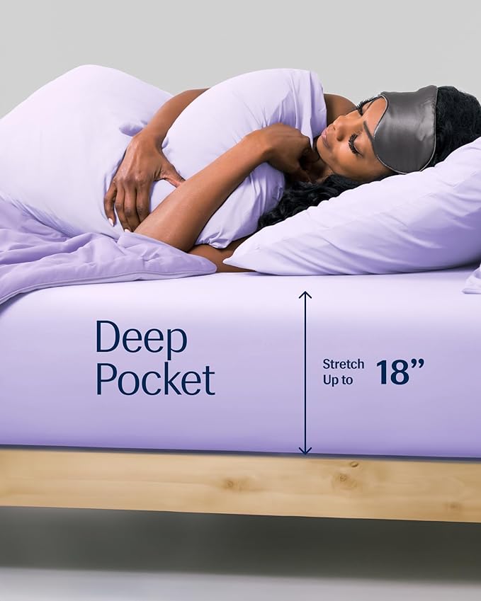 REST® Evercool®+ Fitted Sheet, Queen, Lavender Breeze, 15" Deep(up to 18’’), Breathable Bedding for Hot Sleeper and Night Sweats, Bed Sheet with Ionic+ Self-Cleaning Silver Yarn for Sensitive Skin