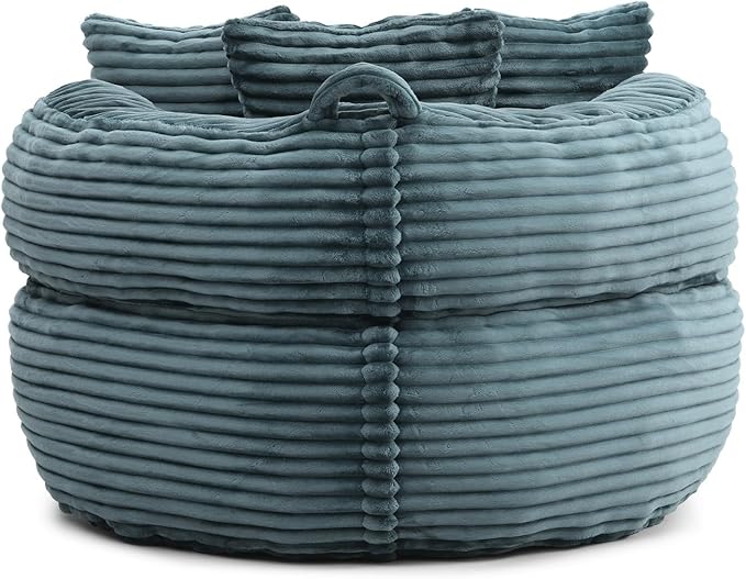 Bean Bag Chair, Corduroy Oversized Chair for Adults, Comfy Big Accent Sofa Lounge Floor Chair, Stuffed Bean Bag Couch for Gaming, Reading, Living Room, Bedroom, Turquoise