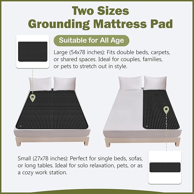 Grounding Mat for Bed, Grounding Mattress Cover Pad for Improve Sleep, Conductive Carbon Leatherette Earth Mat Grounded Pad (Black 2)