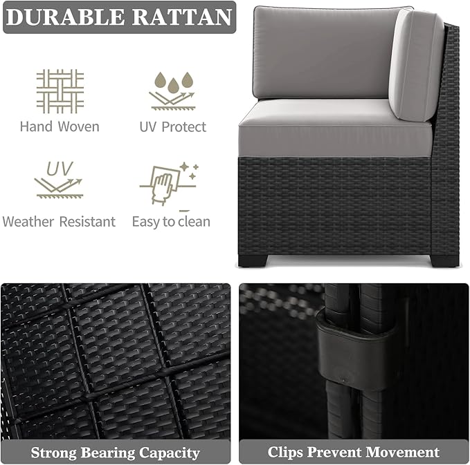 LayinSun 6 Pieces Patio Furniture Set, Black Rattan Modular Sectional Outdoor Conversation Sofa Set