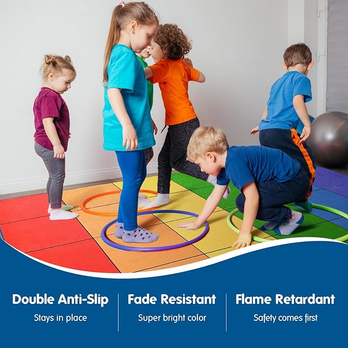 Booooom Jackson Rainbow Colorful Seating Classroom Rug for Kids Room Seating Décor, 7'54''x13'12'' Large Preschool Carpet Seating Rug for Teaching and Playroom, Non-Slip Rubber Backing
