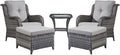 Rilyson Wicker Patio Furniture Set - 5 Piece Rattan Outdoor Sectional Conversation Sets with 2 Chairs,2 Ottomans and 1 Side Table for Porch Deck Garden(Mixed Grey/Grey)