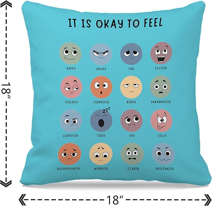 Nogrit Counseling Office Must Haves Pink Pillow Cover, Calming Corner, Mental Health Pillowcase Decor for Home Kids,Mental Health Counselor Gifts, Calming Corner Pillow Covers 18x18 Cyan
