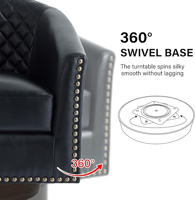 DREAMSIDEA Swivel Barrel Accent Chair, Comfy Modern Upholstered Round Faux Leather Arm Chair for Living Room, Bedroom（Black, Set of 4