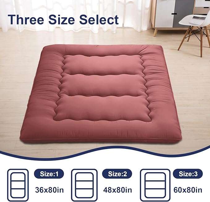 Japanese Floor Mattress,Thicken Japanese Floor Sleeping Pad Foldable,Roll Up Tatami Mat Easy to Store and Portable,Futon Mattress Suitable for Camping and Guest Room (Khaki, Queen (80" X 60"))