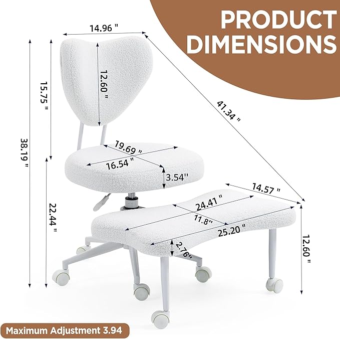 Meditation Chair with Lumbar Support, Ergonomic Floor Sitting Chair Adjustable Height, Cross Legged Chair for Office, Yoga & Mindfulness, Cushioned Seat with Wheels (Beige)