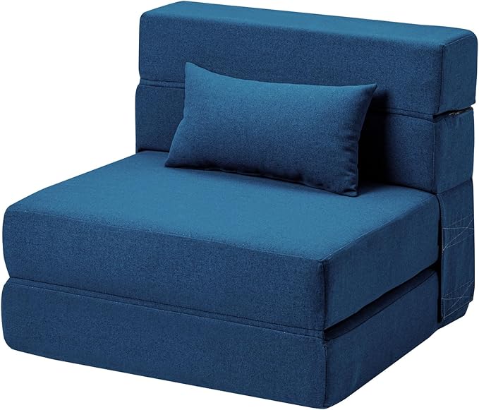 Folding Sofa Bed with Pillow- Convertible Chair Floor Couch & Sleeping Mattress, Foldable Memory Foam Sleeper for Living Room/Dorm/Guest Room/Home Office/Apartment/Loft, Single28,Navy Blue