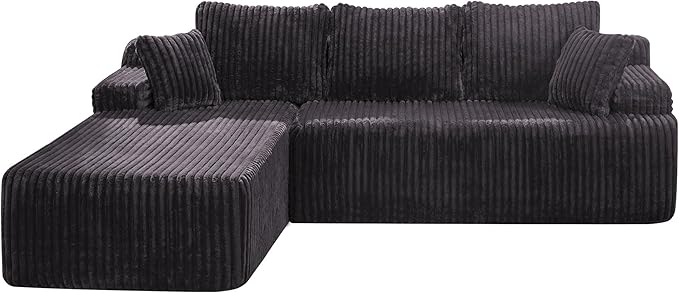 Modular Sectional Sofa Couches L-Shape Couch 3 Seat Modular Sofa Memory Foam Sectional Couches for Living Room, Cloud Couch with Oversized Chaise (Grey Stripe, 108" Left Facing Chaise)