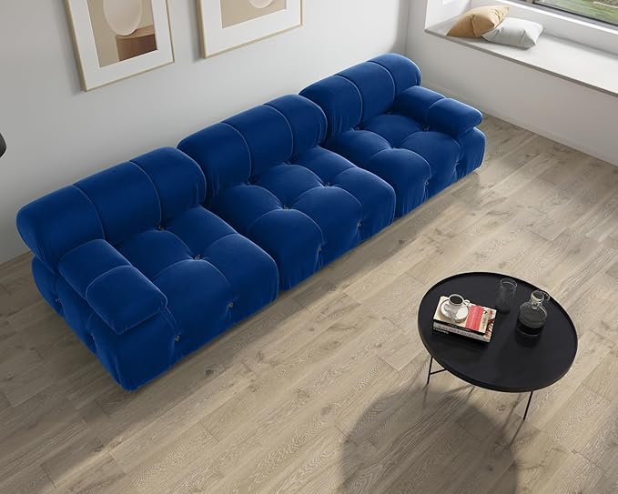 JACH 104" Convertible Modular Green Sectional Sofa, Minimalist Mid-Century Velvet Sofas Couches, Luxury Modern 3-Seat Wide Couch Sectional for Living Room Office Apartment (Blue)