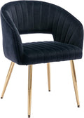 KCC Modern Velvet Desk Chair Accent Armchair Upholstered Tufted Chairs Dining Chairs, Tufted Vanity Chairs Side Chairs with Gold Metal Legs for Dining Room Living Room Restaurant, 1 PC & Black