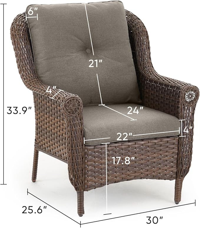 ACTREST Patio Wicker Chairs Outdoor Furniture Chair - Set of 4 Outside All Weather Lawn Dining Brown Rattan Armchair with High Back&Deep Seating for Deck Porch Balcony Backyard Garden - Grey