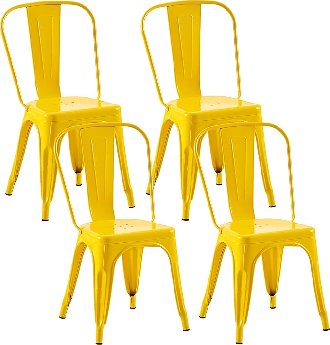 Metal Dining Chairs Set of 4,Stackable Tolix Chair Indoor/Outdoor for Kitchen,Cafe,Restaurant,Bistro & Patio Multiple Colors(Yellow)
