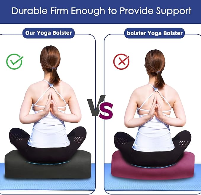 Yoga Bolster (26x10.5x5.5 in) Supportive Yoga Cushion for Restorative Yin Yoga Accessories Rectangular Bolster for Stretching Meditation Pillow 100% Organic Cotton Removable Washable Cover