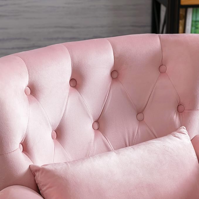 LZAREAL Accent Reading Arm Chairs Set of 2 for Living Room Bedroom, Midcentury Modern Comfy Corner Sofa Chair, Wingback Waiting Room Club Chair with Button Tufted Back &Lumbar Pillow, Velvet Pink