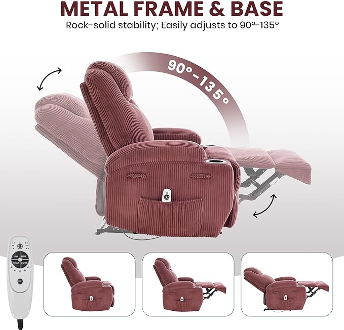 Massage Recliner Chair with Heat - Ultra-Comfortable Reclining (135° Adjustable), Dual Cup Holders & Side Storage Pockets, Easy Tool Assembly, Dark Green