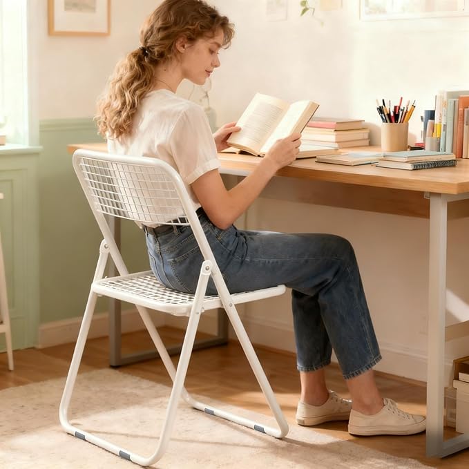 2 Pack Folding Chair,All White Color,Single Piece,Foldable Space - Saving Design for Indoor/Outdoor Use