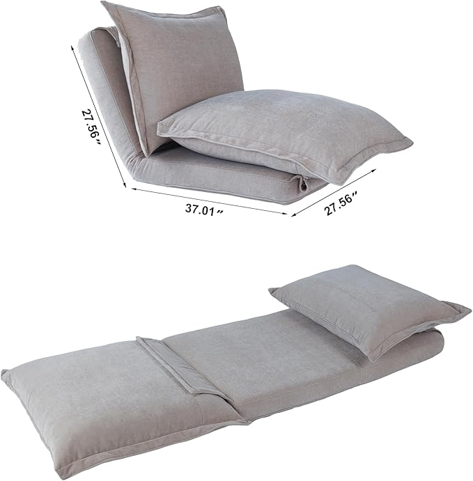 CHARMMA Convertible Flip Chair: Floor SofaBed with Adjustable Backrest andPillows, Beige, 31lbs