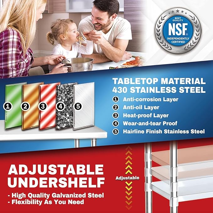 DuraSteel 24x18 Stainless Steel Work Table - NSF Commercial Prep Metal Table - Outdoor Pizza Oven Stand w/Under Shelf - Kitchen Island Laundry Utility Garage Microwave Stand Large Rolling Storage Cart