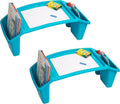 Mind Reader Kids Lap Desk, Portable Activity Tray with Side Storage, Stackable Plastic Desk for Drawing, Snacks, Study, Set of 2, Blue
