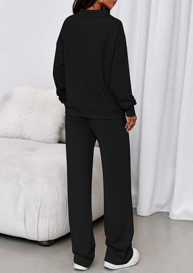 PRETTYGARDEN Womens Casual Two Piece Sets Fall 2026 Outfits Quarter Zip Sweatshirts Straight Leg Pants Sweatsuits Tracksuit
