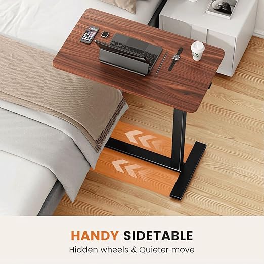 Mobile Bed Laptop Desk with Lockable Wheels and Height Adjustment Function Versatile Overbed Table for Hospital Bedside and Efficient Home Office, Brown