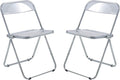 LeisureMod Lawrence Modern Clear Acrylic Folding Chair with Metal Frame, Space-Saving Transparent Seating for Dining Room, Home Office, Bedroom, Vanity or Small Spaces, (Clear, Set of 2)