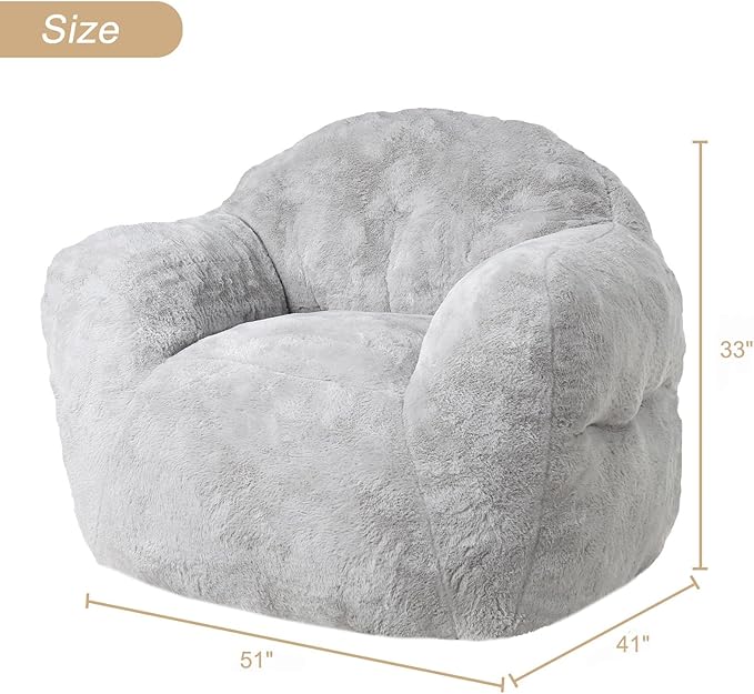 51" Big Bean Bag Chair BeanBag Chairs with Armrests for Adults Kids, Oversized Comfy Chair with Filler Included, Soft Cozy Beanbag Couch Floor Sofa Chair for Living Room Bedroom,Dorm,Grey