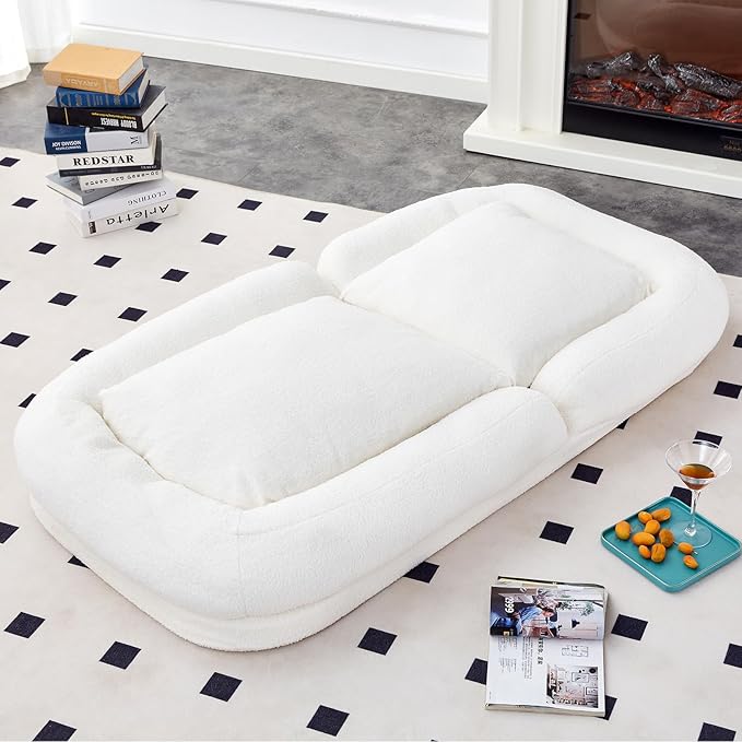 Beige Folding Sofa Chair - 5 Adjustable Positions for Comfort, Perfect Plush Lounge Chair for Gaming, Meditation, and Relaxing Moments!