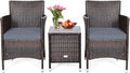 HAPPYGRILL 3-Pieces Patio Furniture Set Outdoor Wicker Rattan Conversation Set with Coffee Table Chairs & Thick Cushions Bistro Sets for Patio Garden Lawn Backyard Pool