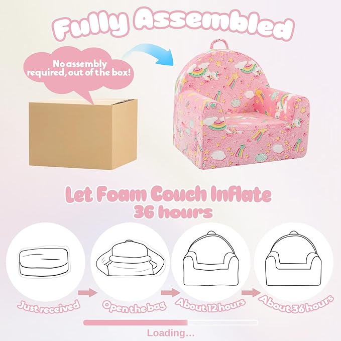 MeMoreCool Comfy Toddler Chair for 1-3 Years Old, Glow Unicorn Kids Reading Chair, Soft Plush Toddler Armchair, Cozy Foam Lounge Kids Armchair for Baby Room, Living Room, Playroom, Reading Nook