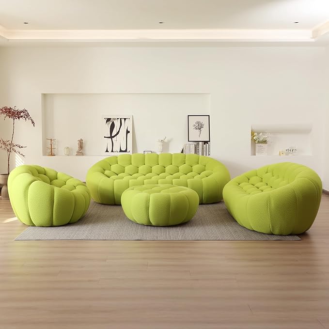 JACH Bubble Sofa Curved Couch Set, Comfy Upholstered Sofa, Mesh Fabric 3D Honeycomb Shape Modern Couches for Living Room, Apartment (Fluorescent Green, 1 Seater, 2 Seater, 3 Seater, Ottoman)