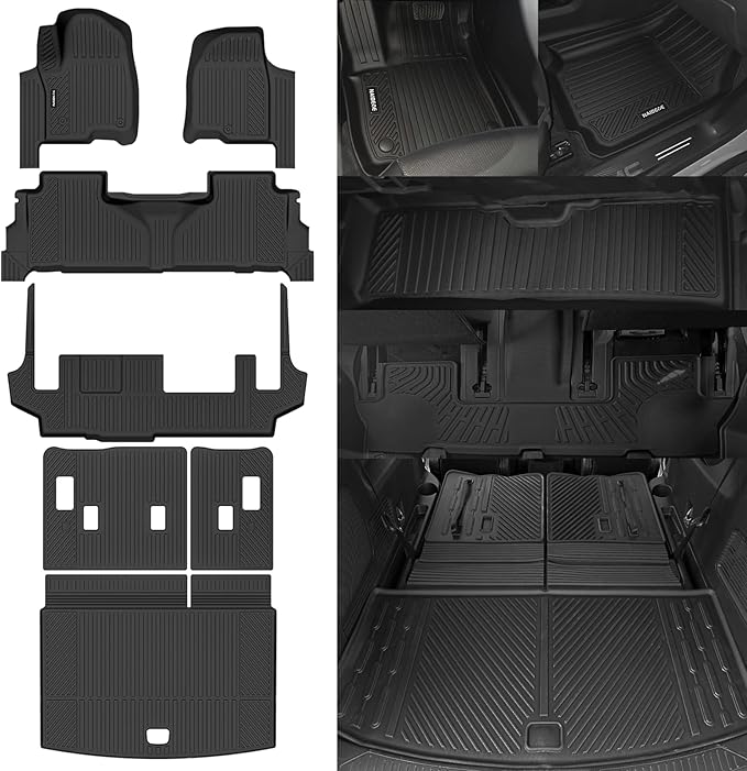 Naibeve Floor Mats for 2025 2026 Chevrolet Chevy Suburban/GMC Yukon XL/Cadillac Escalade ESV 8 Seats Bench Seat - All Weather for Suburban/GMC Yukon XL Floor Mats Cargo Mat 3rd Row Backrest Mats