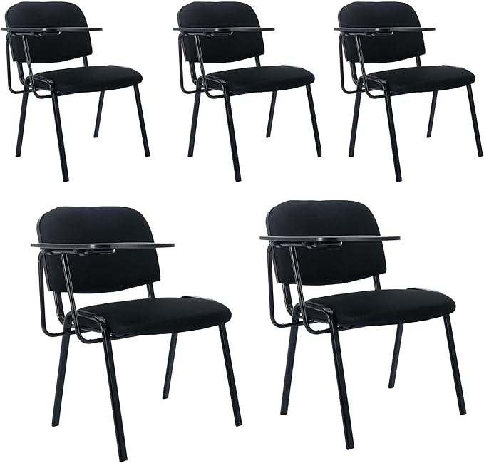 HNY Black Tablet Arm Chairs Set of 5, Mesh Office Waiting Room Guest Nesting Stacking Chairs, Reception Chairs with Flip-Up Table Conference Chair for School Classroom Training Meeting Room