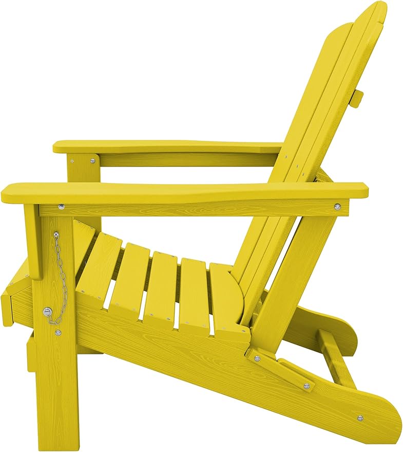 KINGYES Folding Adirondack Chair Set of 6, HDPE All-Weather Folding Adirondack Chair, Yellow