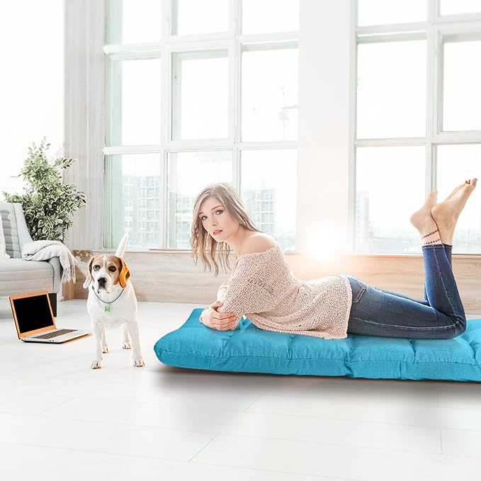 COSTWAY Peacock Blue Folding Gaming Chair, Adjustable 14-Position Floor Sofa with Back Support, Alloy Steel Frame, Lazy Sofa Lounge for Playing, Reading, Meditating, Recliner for Adults, Kids